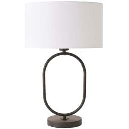 ValueLights Antonia White Fabric Drum Shade Matte Black Oval LED Table Lamp - Size: 42.3 x 25 x 25cm - Wilko