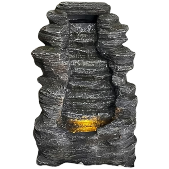 Tranquillity Mini Rock Cascade Solar Powered LED Water Feature - Size: 52 x 37 x 34cm - Grey - Wilko - image 1