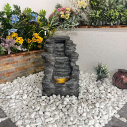 Tranquillity Mini Rock Cascade Solar Powered LED Water Feature - Size: 52 x 37 x 34cm - Grey - Wilko - thumbnail 3