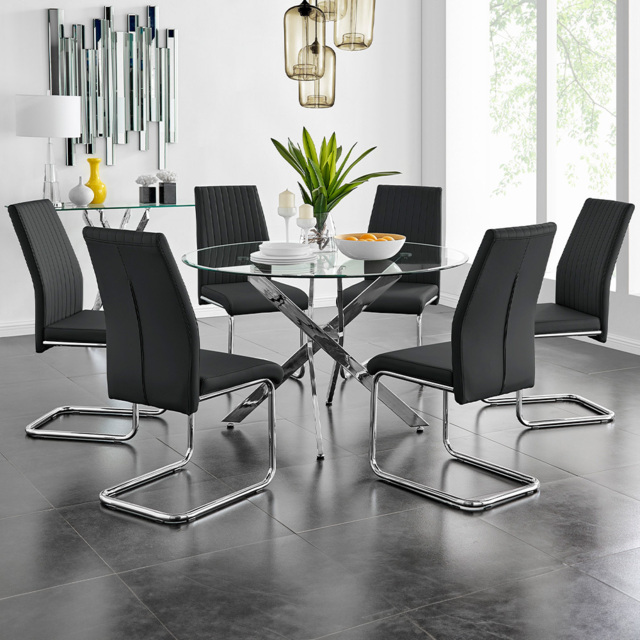 Furniturebox Arona Fortana 6 Seater Round Dining Set Black and Chrome - Wilko - image 1