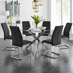 Furniturebox Arona Fortana 6 Seater Round Dining Set Black and Chrome - Wilko - thumbnail 1
