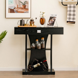 Costway Single Drawer 2 Shelf Black T Shaped Console Table - Size: 103 x 50 x 15cm - Wilko - thumbnail 5