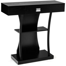 Costway Single Drawer 2 Shelf Black T Shaped Console Table - Size: 103 x 50 x 15cm - Wilko - thumbnail 3