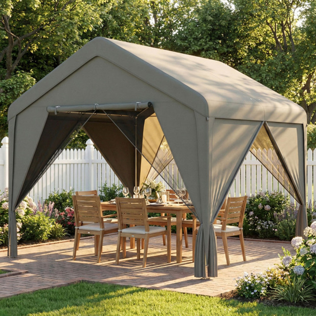 Outsunny 3 x 3m Dark Grey Gazebo with Netting and Curtain - Wilko - image 1