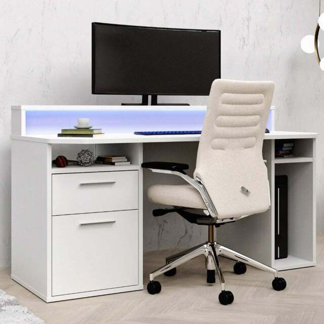 Flair Power Z Colour Changing LED Gaming Desk White - Size: 160 x 72 x 91.1cm - Wilko - image 1