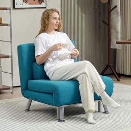 HOMCOM Single Dark Blue Linen Chair Bed with Adjustable Backrest - Wilko - thumbnail 4