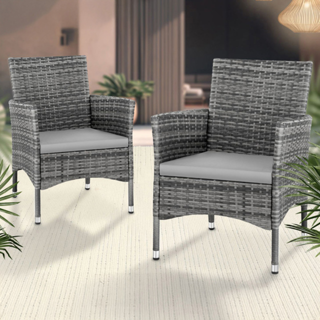tectake Nantes Set of 2 Grey and Light Grey Polyrattan Garden Chair - Size: 85 x 57 x 59cm - Wilko - image 1