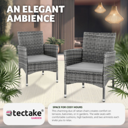 tectake Nantes Set of 2 Grey and Light Grey Polyrattan Garden Chair - Size: 85 x 57 x 59cm - Wilko - thumbnail 5