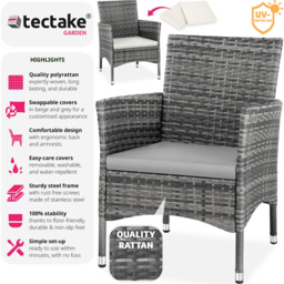 tectake Nantes Set of 2 Grey and Light Grey Polyrattan Garden Chair - Size: 85 x 57 x 59cm - Wilko - thumbnail 7