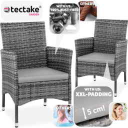 tectake Nantes Set of 2 Grey and Light Grey Polyrattan Garden Chair - Size: 85 x 57 x 59cm - Wilko - thumbnail 4