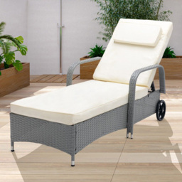 Grey Rattan Reclining Sun Lounger with Wheels - Size: 103 x 59 x 196cm - MCC - Wilko