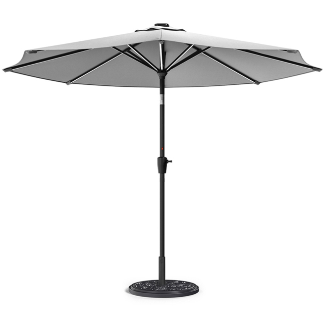 Living and Home Light Grey Solar LED Crank and Tilt Parasol with Cement Base 3m - Wilko - image 1