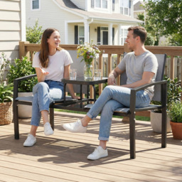 Outsunny 2 Seater Grey and Black Jack and Jill Garden Loveseat with 2-Tier Table - Wilko - thumbnail 4