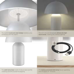 tectake Kade White Retro Battery Powered Table Lamp - Size: 34 x 25 x 25cm - Wilko - thumbnail 5