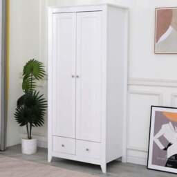 FurnitureHMD 2 Door 2 Drawer White Wooden Wardrobe - Size: 2 Door, 2 Drawer - Wilko
