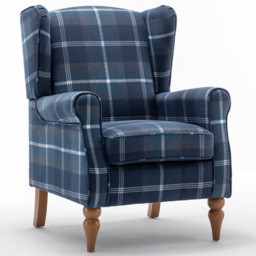 Furniture One Blue Check Fabric Wing Back Fireside Armchair - Size: Single - Wilko - thumbnail 3