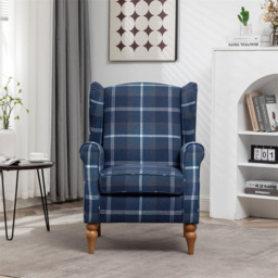 Furniture One Blue Check Fabric Wing Back Fireside Armchair - Size: Single - Wilko - thumbnail 4