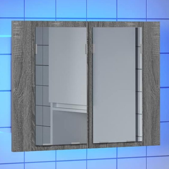 vidaXL 2 Door LED Grey Sonoma Oak Wood Mirror Cabinet - Size: 45 x 60 x 12cm - Wilko - image 1