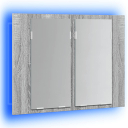 vidaXL 2 Door LED Grey Sonoma Oak Wood Mirror Cabinet - Size: 45 x 60 x 12cm - Wilko - thumbnail 4