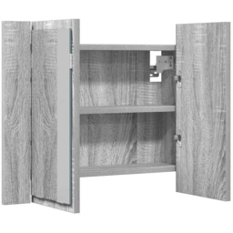 vidaXL 2 Door LED Grey Sonoma Oak Wood Mirror Cabinet - Size: 45 x 60 x 12cm - Wilko - thumbnail 5