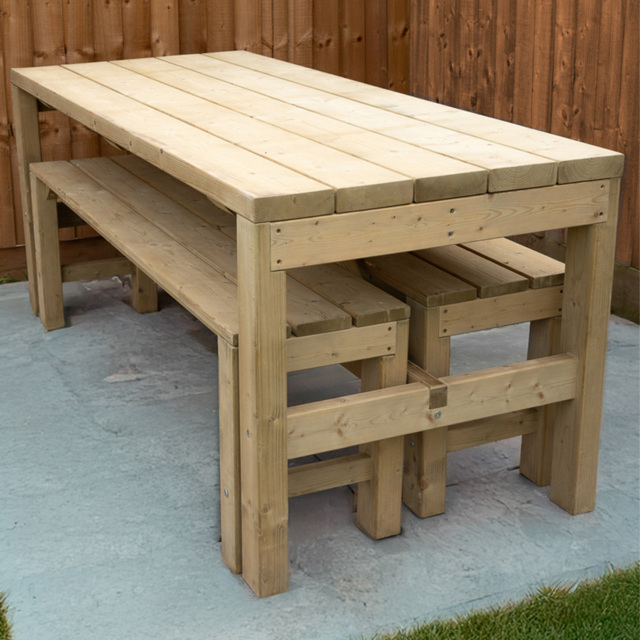 Forest Garden 6 Seater Dining Table and Bench Set - Green - Wilko - image 1