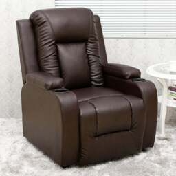 Furniture Online Oscar Brown Bonded Leather Pushback Recliner Chair with Cupholder - Size: 104 x 82 x 88cm - Wilko
