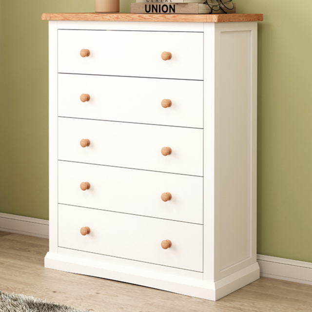 Cabinet Bits Castelli 5 Drawer White Wood Knob Chest of Drawers - Wilko - image 1