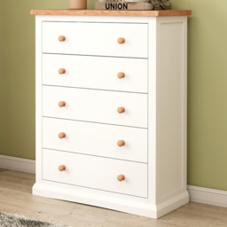 Cabinet Bits Castelli 5 Drawer White Wood Knob Chest of Drawers - Wilko - thumbnail 1