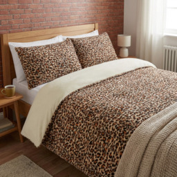 Leopard Print Faux Fur Duvet Set Brown King - Wilko - thumbnail 6