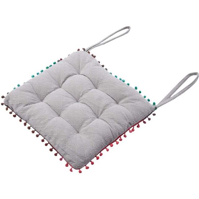 Living and Home Grey Square Dining Chair Cushion with Pom Poms 40 x 40cm - Size: 6 x 40 x 40cm - Wilko - image 1