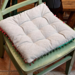 Living and Home Grey Square Dining Chair Cushion with Pom Poms 40 x 40cm - Size: 6 x 40 x 40cm - Wilko - thumbnail 3