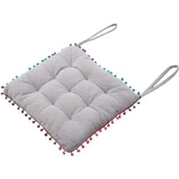 Living and Home Grey Square Dining Chair Cushion with Pom Poms 40 x 40cm - Size: 6 x 40 x 40cm - Wilko