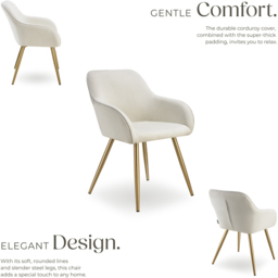 tectake Marilyn Set of 2 Cream and Gold Corduroy Padded Dining Chair - Wilko - thumbnail 6