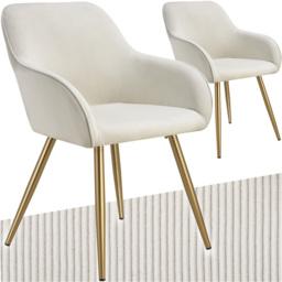 tectake Marilyn Set of 2 Cream and Gold Corduroy Padded Dining Chair - Wilko - thumbnail 3