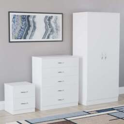 VIDA DESIGNS Riano White 3 Piece Bedroom Furniture Set - Wilko