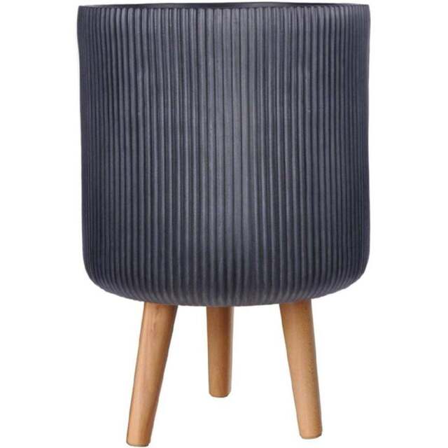 wilko Ribbed Black Indoor Cylinder Plant Pot with Legs 46cm - Instadecor - image 1
