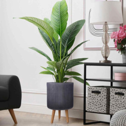 wilko Ribbed Black Indoor Cylinder Plant Pot with Legs 46cm - Instadecor - thumbnail 4