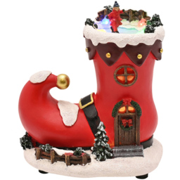 The Seasonal Gift Co. Santa and Friends Elf Boot House LED Christmas Decoration 13cm - Size: 13 x 12 x 7.5cm - Red - Wilko
