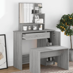 vidaXL Single Door Single Wide Drawer Grey Sonoma Dressing Table with Mirror - Size: 136 x 86.5 x 35cm - Wilko - thumbnail 1