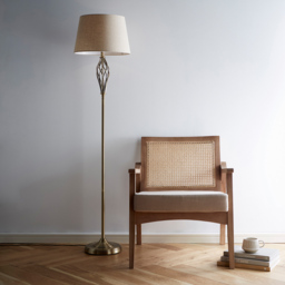 Kliving Compton Natural Linen Shade Antique Brass Floor Lamp - Size: 166 x 38 x 38cm - Gold - Wilko - thumbnail 3