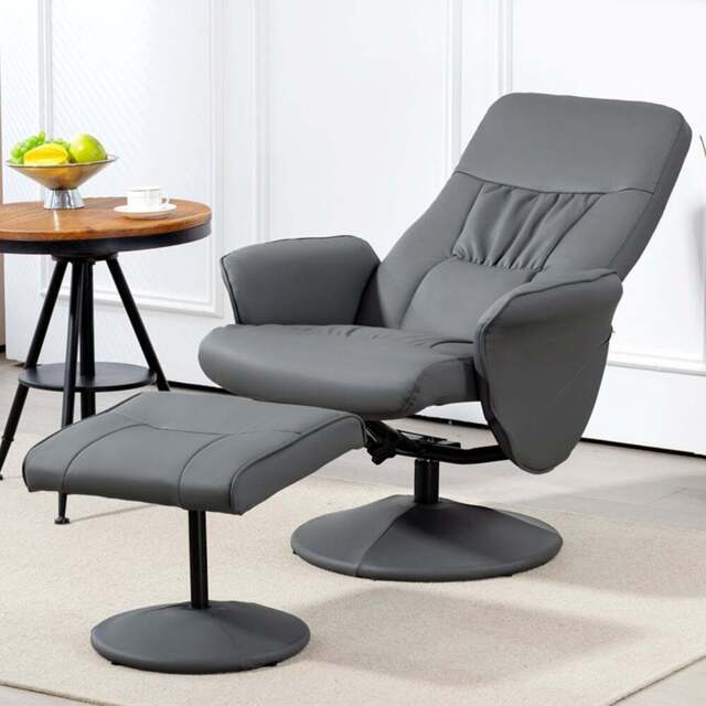 Portland Grey PU Leather Armchair with Footrest - Size: Single - Wilko - image 1