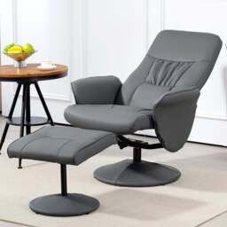 Portland Grey PU Leather Armchair with Footrest - Size: Single - Wilko