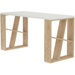 Decortie Honey 8 Shelf Modern Desk with Bookcase White and Oak - Size: 75 x 137 x 60cm - Multi - Wilko - thumbnail 3