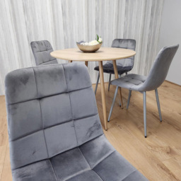 Portland 4 Seater Velvet Round Dining Set Wood Effect and Grey - Wilko - thumbnail 5