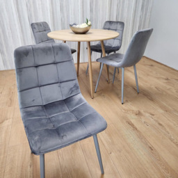 Portland 4 Seater Velvet Round Dining Set Wood Effect and Grey - Wilko - thumbnail 4