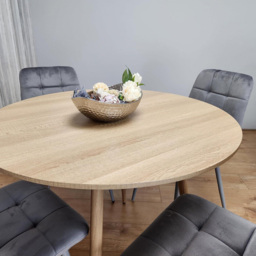 Portland 4 Seater Velvet Round Dining Set Wood Effect and Grey - Wilko - thumbnail 3