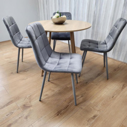 Portland 4 Seater Velvet Round Dining Set Wood Effect and Grey - Wilko - thumbnail 6