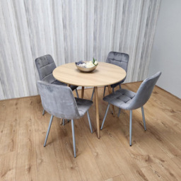 Portland 4 Seater Velvet Round Dining Set Wood Effect and Grey - Wilko - thumbnail 7
