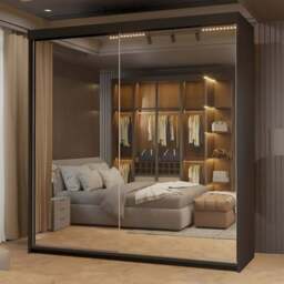 Sliding Wardrobes 4U Queen 2 Door Black Full Length Mirrored Sliding Wardrobe 150cm - Wilko - thumbnail 1