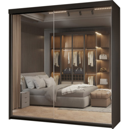 Sliding Wardrobes 4U Queen 2 Door Black Full Length Mirrored Sliding Wardrobe 150cm - Wilko - thumbnail 3